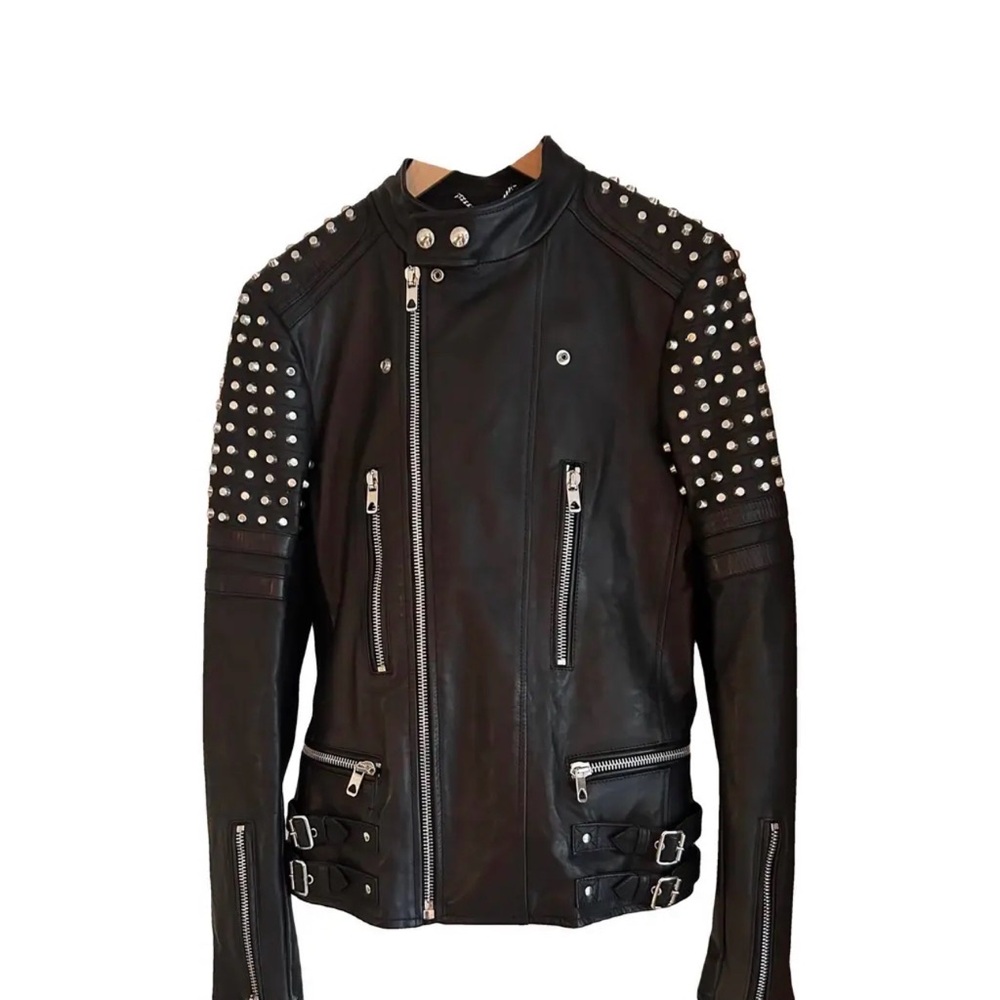 Diesel Black Gold Studded Leather Moto Jacket Made in Italy Rock Chic